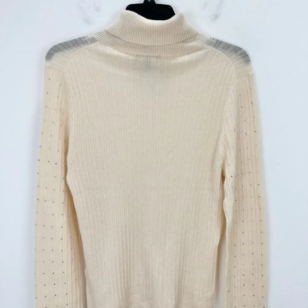 J.Crew Featherweight Cashmere Turtleneck Sweater Rhinestones Buttercream XL NWT